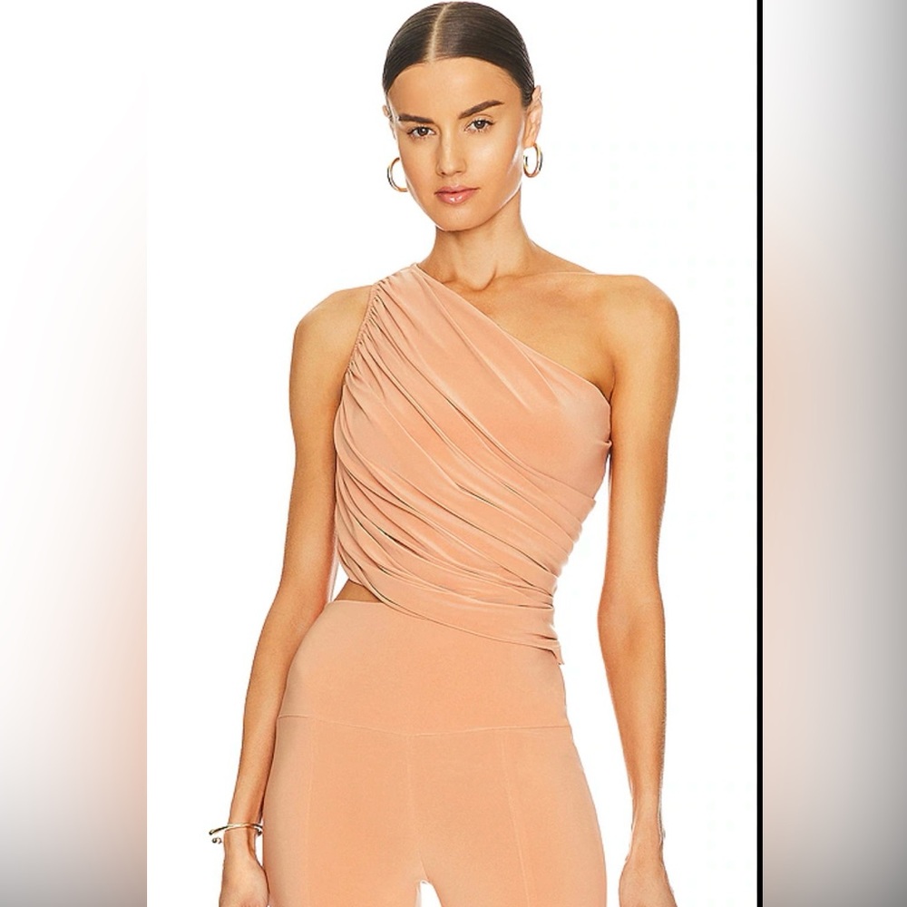 Norma Kamali Women's salmon Diana Cropped One-shoulder Ruched Stretch-jersey Top